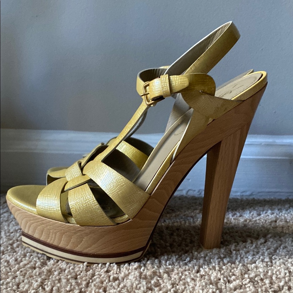 YSL | Yellow Strappy Platform Sandals - Picture 2 of 9